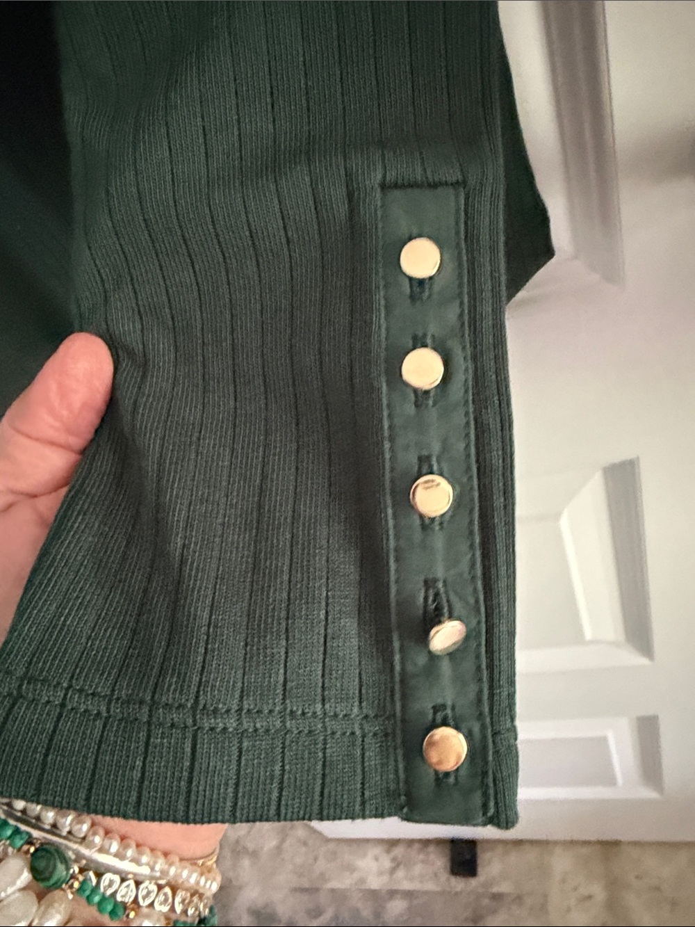 Nation LTD Maxine Pine Ribbed Long Sleeve Top with Leather-Look Shoulders XL - Picture 4 of 8